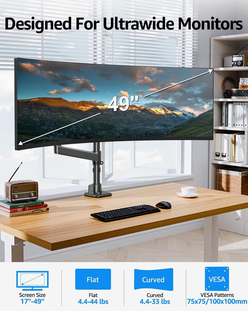 MOUNTUP Heavy Duty Monitor Arm Fits 49 45 42 40 39 34 32 Inch Screens, Ultrawide Monitor Arm Holds 4.4-44 lbs, Monitors Stand for Samsung Odyssey G9 and More, Height Adjustable Mount, VESA Mount - Image 2